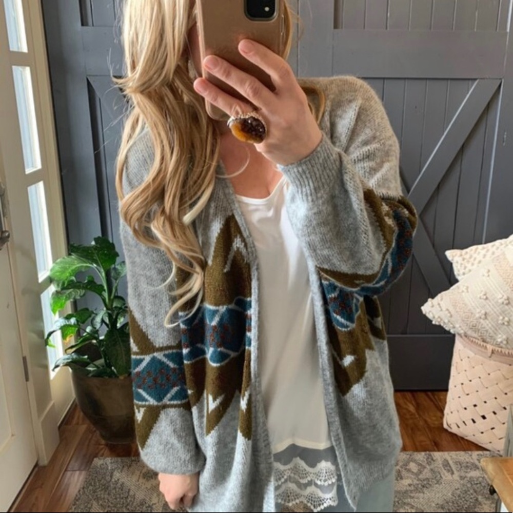 New Cozy Native Tribal Print Boho Western Long Blanket Cardigan Sweater - Picture 6 of 9